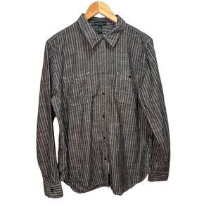 Lauren Ralph Lauren Grey Striped Button Down Shirt Size Large 100% Cotton